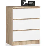 Komoda Kuba 60 cm - 3 šuplíky dub sonoma/bílá