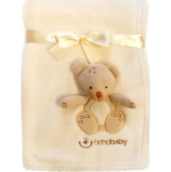 Dětská deka Deka dětská z mikrovlákna do postýlky s 3D aplikací zvířátka Bobobaby 76x102 cm béžový medvídek Varianta: modrá