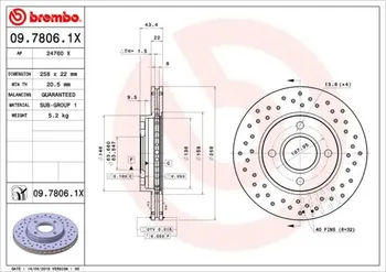 Brzdový kotouč Brembo 09.7806.1X