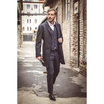 Pánský kabát Pánský vlněný kabát Barva: Modrá, Velikost: 30, Střih: REGULAR FIT