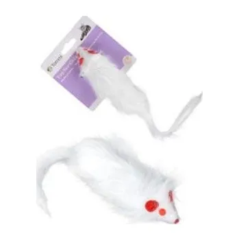 Hračka pro kočku Hračka kočka Myš bílá chlupatá 15cm