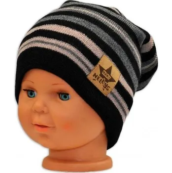 Čepice Baby Nellys BABY NELLYS Jarní/podzimní proužkovaná čepice -černá/béžová/grafit, 122-128 (6-8r)