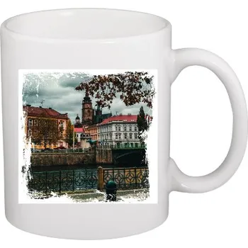 Hrnek malý bílý s potiskem HK - Věž