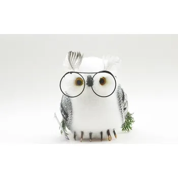 Vánoční dekorace Sova MagicHome Vánoce, 13x16x15cm, bílá, péřová