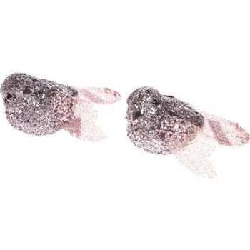 Velikonoční dekorace Ptáčci na klipu třpytiví růžoví - 6 cm - 2 ks