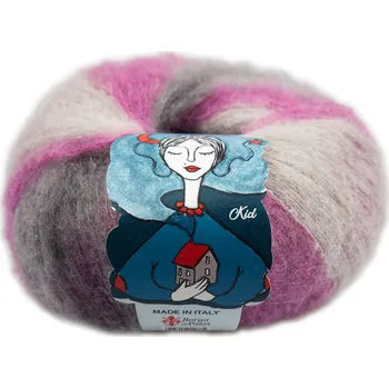 Příze Borgo de Pazzi Kid mohér 3 Fialová, světle šedá a tmavě šedá (Mohérová příze Kid mohér)