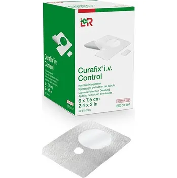Náplast Náplast Curafix I.V. Control, fixace kanyl, 6 x 7,5 cm, 50 ks