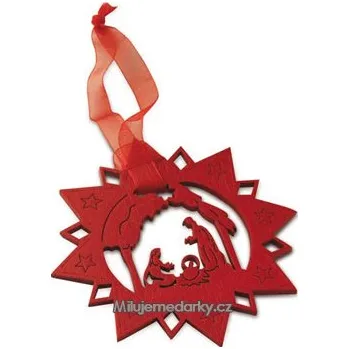 Vánoční dekorace Červená závěsná dřevěná vánoční ozdoba Betlém