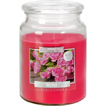 Svíčka Vonná svíčka PREMIUM LINE - MAXI ve sklenici s víčkem 500 g ROSE (Vonná svíčka AURA Bispol / s vůní růží / MAXI svíčka)