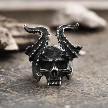Prsten OCELOVÝ PRSTEN Horned Satan Devil Skull Velikost: 10