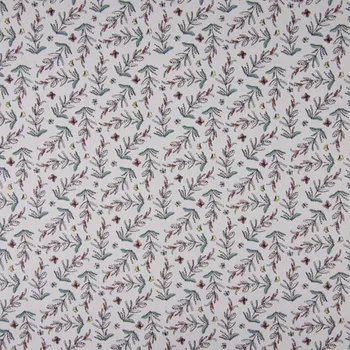 Popelín světle modrý, barevné větvičky s motýlky, š.145