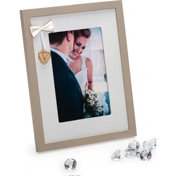 Rám na obraz Svatební dřevěný fotorámeček s aplikací WEDDING PORTRAIT 10x15 bílý kph