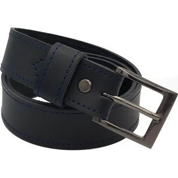 Opasek opaskujse Dětský kožený opasek basic, kůže černá, prošití modré, jednotrnová spona, leštěná hranatá, kovová Délka opasku: 50 cm
