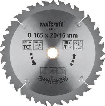 Pilový kotouč Wolfcraft 6644000 Pilový kotouč HM Z = 20, 165x2,4x16 / 20mm