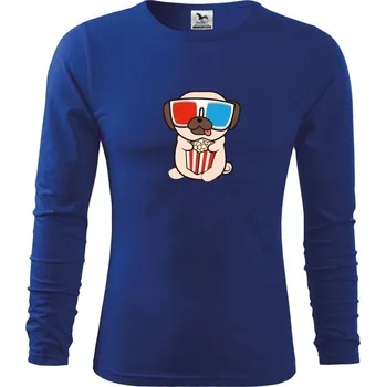 Chlapecké tričko Mops a 3D brýle - Triko dětské Long Sleeve - 104-110cm / 3-4 roky ( Královská modrá )