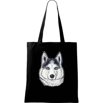 Nákupní taška Husky hlava - kreslený - Taška bavlněná - 42 x 38 cm ( Černá )