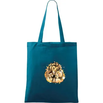 Nákupní taška Lví rodina - Taška bavlněná - 42 x 38 cm ( Petrolejová )