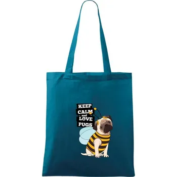 Keep calm and love pugs - Taška bavlněná - 42 x 38 cm ( Petrolejová )