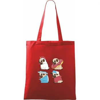 Nákupní taška Mops v převleku - Taška bavlněná - 42 x 38 cm ( Červená )