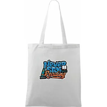 Never stop reading - Taška bavlněná - 42 x 38 cm ( Bílá )