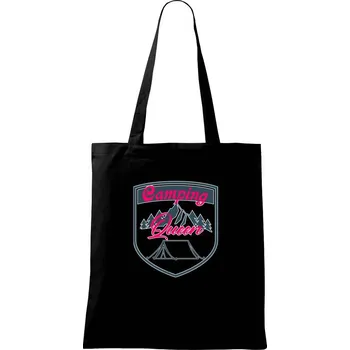 Nákupní taška Camping Queen - stan - Taška bavlněná - 42 x 38 cm ( Černá )