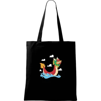 Nákupní taška Dračí loď kreslená - Taška bavlněná - 42 x 38 cm ( Černá )