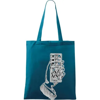 Nákupní taška Poker ruka s kartama - Taška bavlněná - 42 x 38 cm ( Petrolejová )