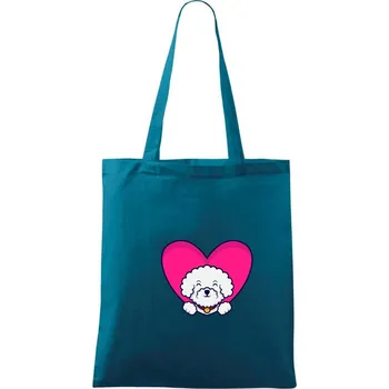 Bišonek zalezlý v srdci - Taška bavlněná - 42 x 38 cm ( Petrolejová )