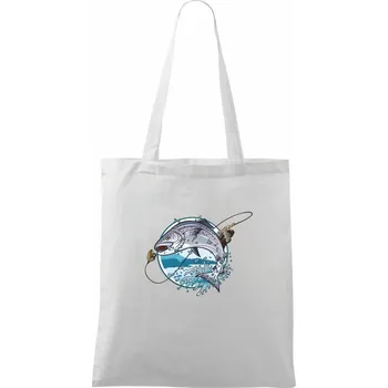 Nákupní taška Muškaření rybář - Taška bavlněná - 42 x 38 cm ( Bílá )