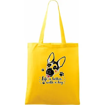 German shepherd - life is a better with dog - Taška bavlněná - 42 x 38 cm ( Žlutá )