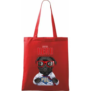 Mops - Pug Superhero - Taška bavlněná - 42 x 38 cm ( Červená )