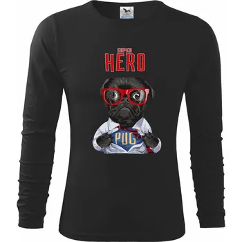 Chlapecké tričko Mops - Pug Superhero - Triko dětské Long Sleeve - 122 cm/6 let ( Černá )