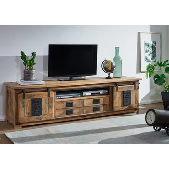 Televizní stolek IRON TV stolek 200x55 cm, mango, přírodní