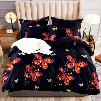 Povlečení Numberoplus Bavlněné povlečení na dvoulůžko + prostěradlo ZDARMA - Černé motýl