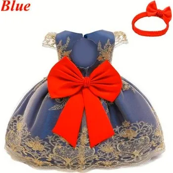 Kojenecké šaty Společenské šatičky s krátkými rukávky a mašlí pro nejmenší, 3 - 24 M Barva: modro-červená, Velikost: 18M