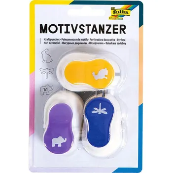 Děrovačka Folia 7022 - Děrovačka ozdobná - průměr 16 mm - 3 kusy - zajíc, slon, vážka