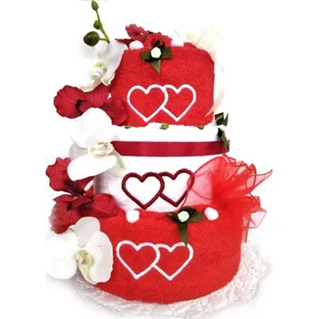 Svatební dekorace Třípatrový textilní dort se srdíčky