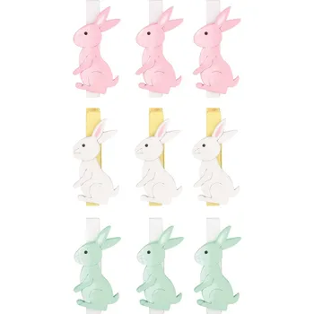 Velikonoční dekorace ANDĚL Zajíc dřevěný 4,5 cm na kolíčku 9 ks pastelové barvy