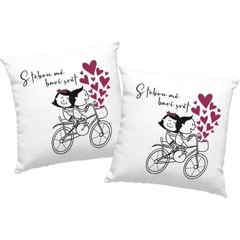 Dekorativní polštářek Polštářky pro zamilované - S tebou mě baví svět, Barva Bílá, Velikost 40×40 cm, Canvas Dva polštářky Bezvatriko.cz 0929 - DTF/DTG