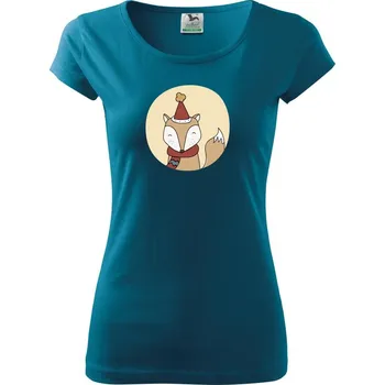 Dámské oblečení Vánoční liška v kolečku - Dámské triko Pure - S ( Petrolejová )