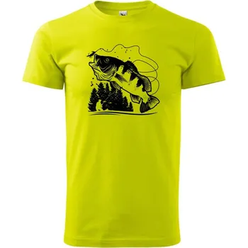 Rybář na břehu rybníka muškaří - Klasické pánské triko vyšší gramáže - 3XL ( Limetková )