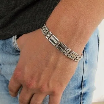 Náramek Luxusní stříbrný náramek destičkový Rhodium 14,30g 20cm Stříbro 925/1000