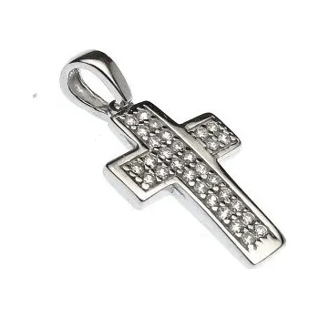 Přívěsek Stříbrný přívěsek křížek se zirkony Rhodium Stříbro 925/1000