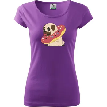 Dámské tričko Mops a kobliha - Dámské triko Pure - XS ( Fialová )