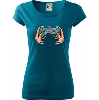 Dámské tričko Gamer - mozek v gamepadu - Dámské triko Pure - S ( Petrolejová )