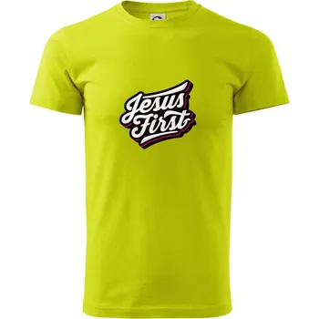 Jesus first bíle - Klasické pánské triko vyšší gramáže - XS ( Limetková )