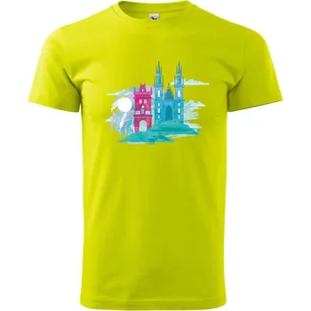 Pánské tričko Praha v mlze - Klasické pánské triko vyšší gramáže - XL ( Limetková )