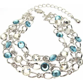 Náramek Náramek 3 řetízky Swarovski Crystal Aquamarine Rhodium