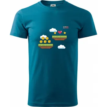 Pánské oblečení Gamer - stará hra - mince a mraky - Klasické pánské triko vyšší gramáže - XS ( Petrolejová )