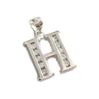 Přívěsek Stříbrný přívěšek písmeno "H" se zirkony Rhodium Stříbro 925/1000